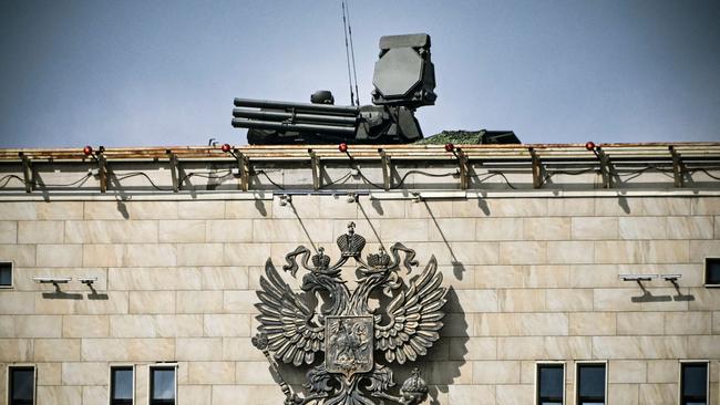 A Pantsyr S-1 air defence missile system atop the Russian Defence Ministry headquarters in Moscow. Picture: AFP