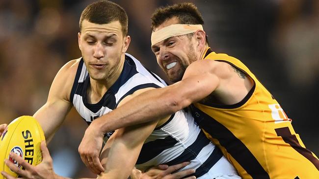 Sam Menegola in action during last year’s preliminary final loss to Hawthorn. Picture: Getty Images