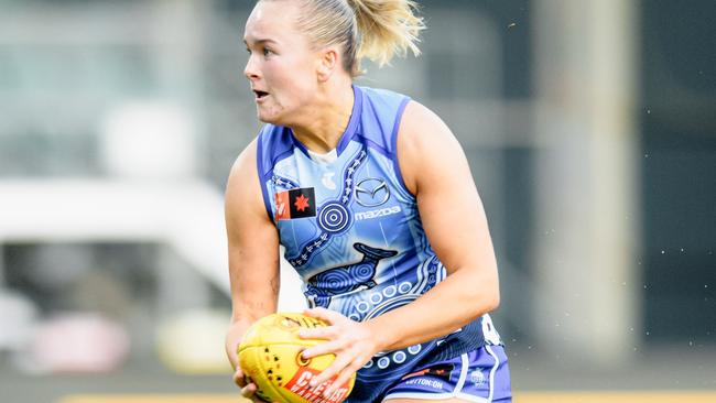 Vikki Wall finished with two goals for the Kangaroos. Picture: Simon Sturzaker/Getty Images