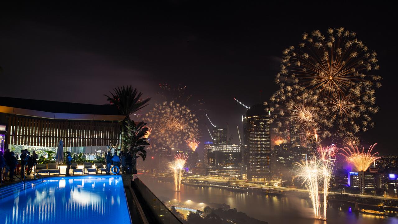 Fireworks exploding over the river infront of South Bank and viewed from the Emporium Hotel Photo: Claudia Baxter