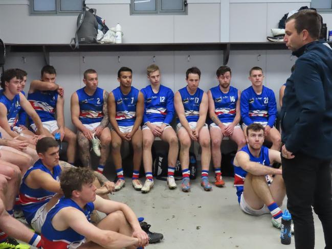 South Launceston coach Jack Maher addresses his team after a game this season. Picture: Jon Tuxworth