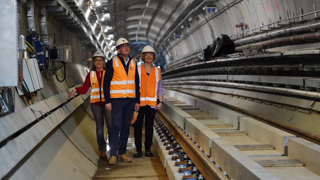 Premier Daniel Andrews and Deputy Premier Jacinta Allen in the Metro Tunnel. Picture: Nicki Connolly