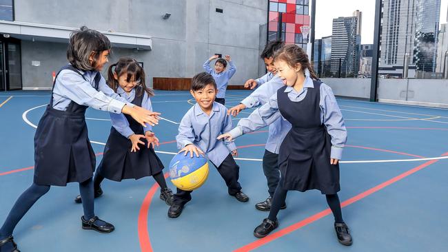 Grade 1 students at Victoria’s first high rise school, South Melbourne Primary. Picture: Tim Carrafa