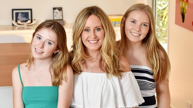 In the blink of an eye, they’re teenagers. Angela Mollard with her daughters. Picture: AAP