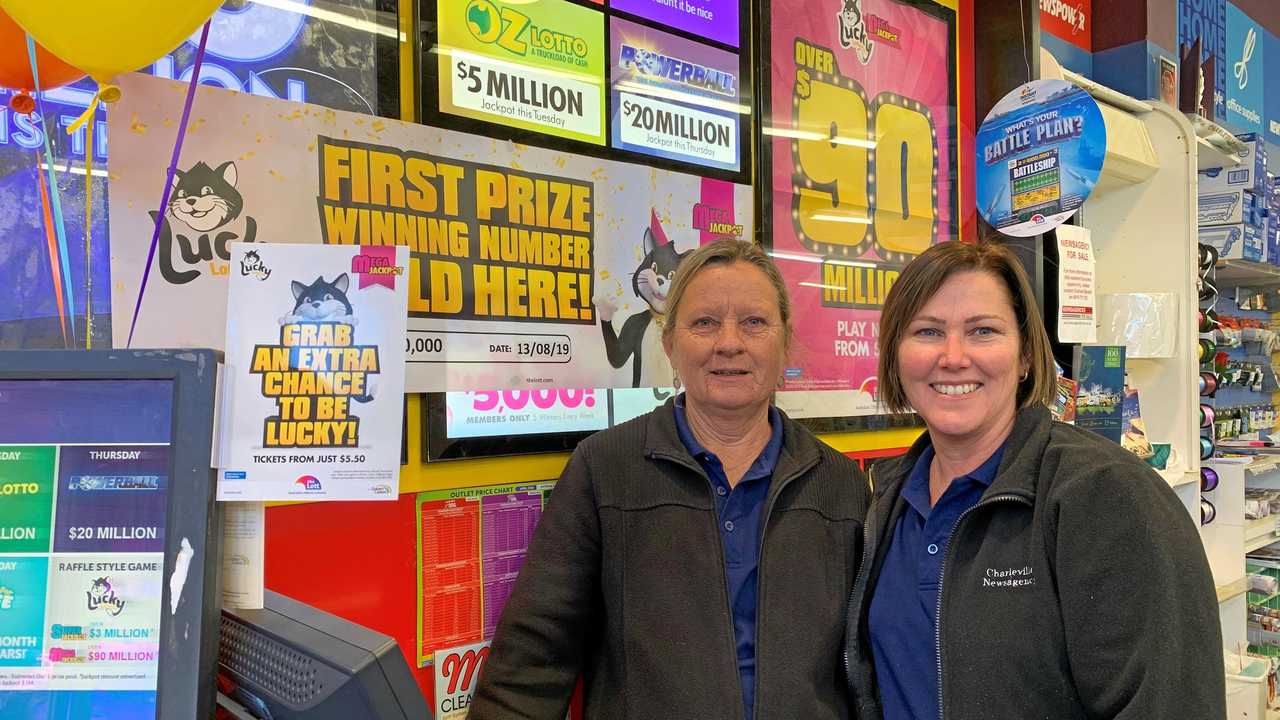 LUCKY CATS: Vanessa Kinivan and Heather Richardson, from Charleville Newsagency, which sold the $200,000 winning Lotto ticket to a Roma couple. Picture: Carly Everitt