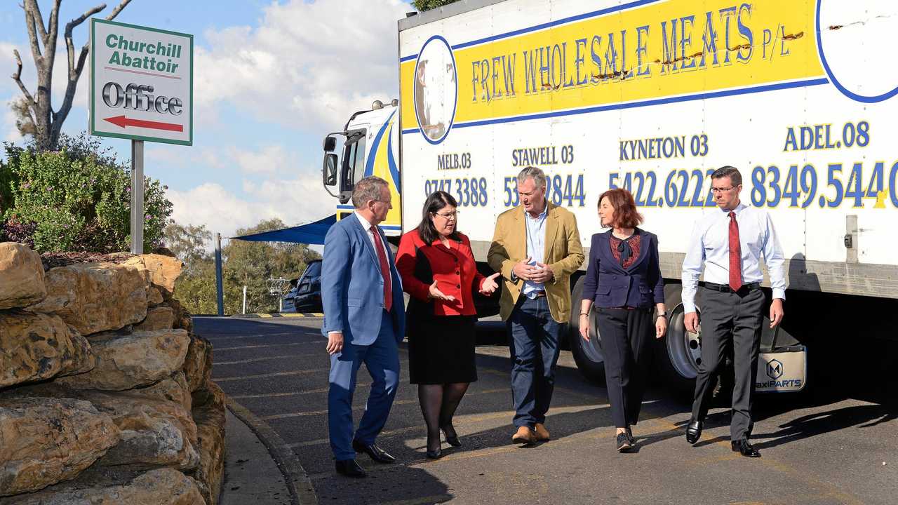 TEAM EFFORT: Jim Madden MP, with Minister Grace Grace, Churchill Abattoir director Barry Moule, Jen Howard MP and Mayor Antoniolli . Picture: Rob Williams