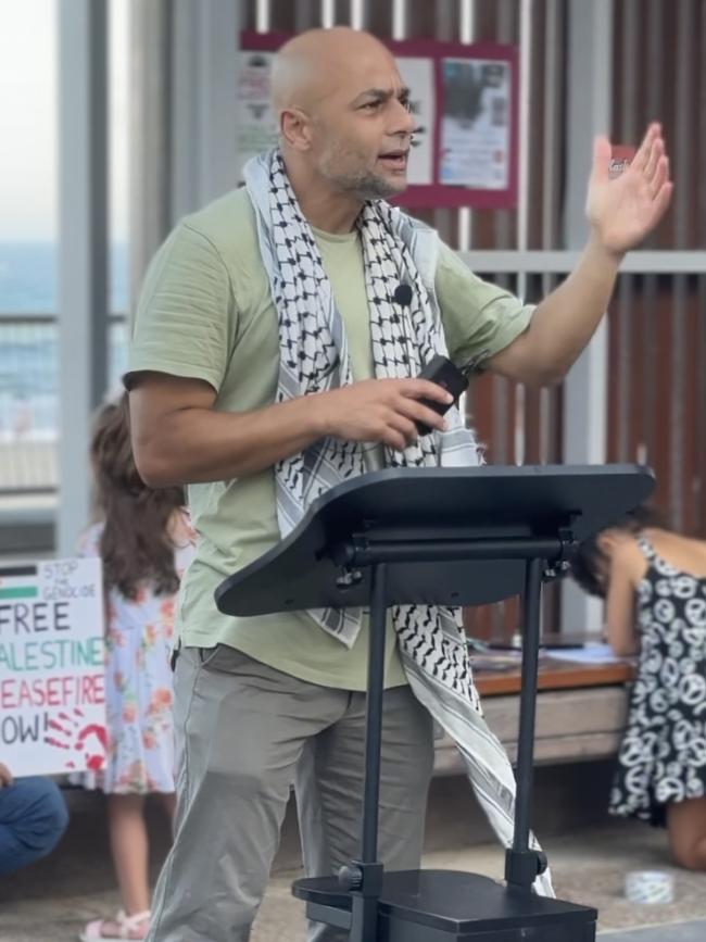 Southport father Waddah Weld Ali told protestors on Saturday of how his relatives were among a number of Palestinians "savagely slaughtered" under the "brutal Israeli occupation". Picture: Amaani Siddeek