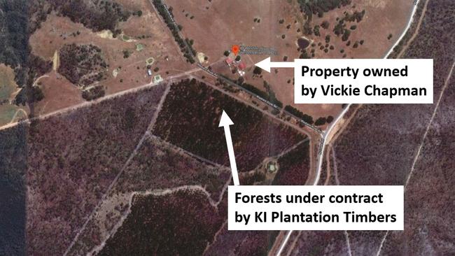 A map Labor says appears to show property owned by Vickie Chapman on Kangaroo Island land across the road from land affected by a $40 million development that she rejected.