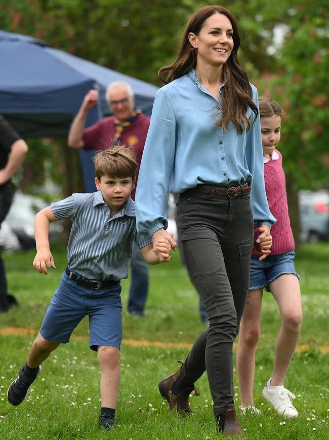 Prince Louis, Princess Charlotte and Catherine, Princess of Wales. Picture: Getty Images