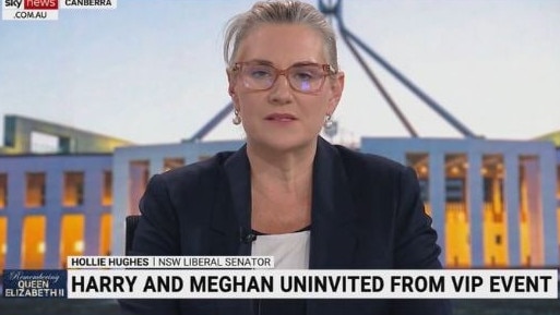 Liberal Senator Hollie Hughes described Prince Harry and Meghan Markle as “awful, revolting, revolting people”. Picture: Sky News