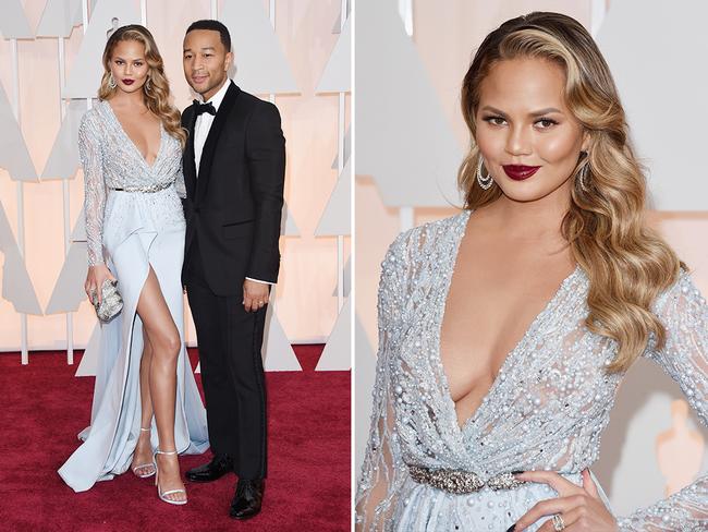 Chrissy Teigen and John Legend at the Oscars 2015 red carpet. Picture: Getty