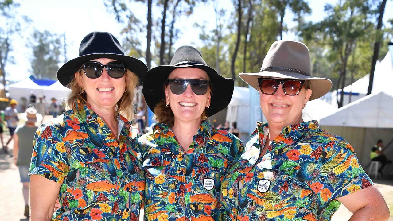 Toni Hume, Jo Cummingham and Tracey Smith at the Gympie Muster. Picture: Patrick Woods.