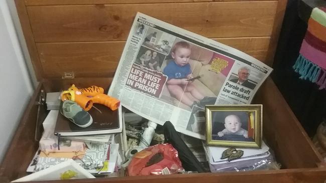 John and Sue Sandeman keep a box of belongings and mementos of their murdered grandson, Mason Parker.