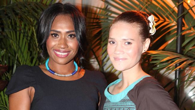 Phillipa Steele with singer Paulini at the Fiji Airways launch event. Picture Supplied