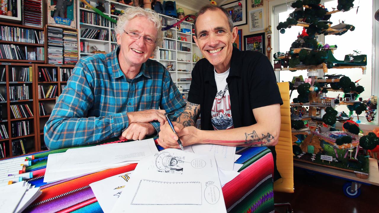 Australian children’s author Andy Griffiths, right, and illustrator Terry Denton are working on their 12th Treehouse book. Picture: Aaron Francis/The Australian