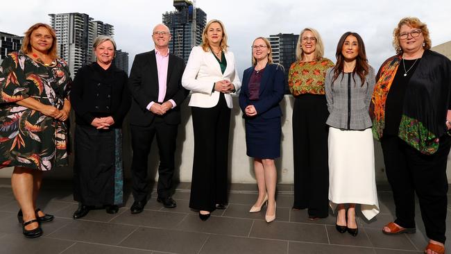 Premier Annastacia Palaszczuk (centre) with attendees (from left) Jody Currie, Fiona Caniglia, Kevin Mercer, Jen Williams, Aimee McVeigh, Antonia Mercorella and Karyn Walsh. Picture: David Clark