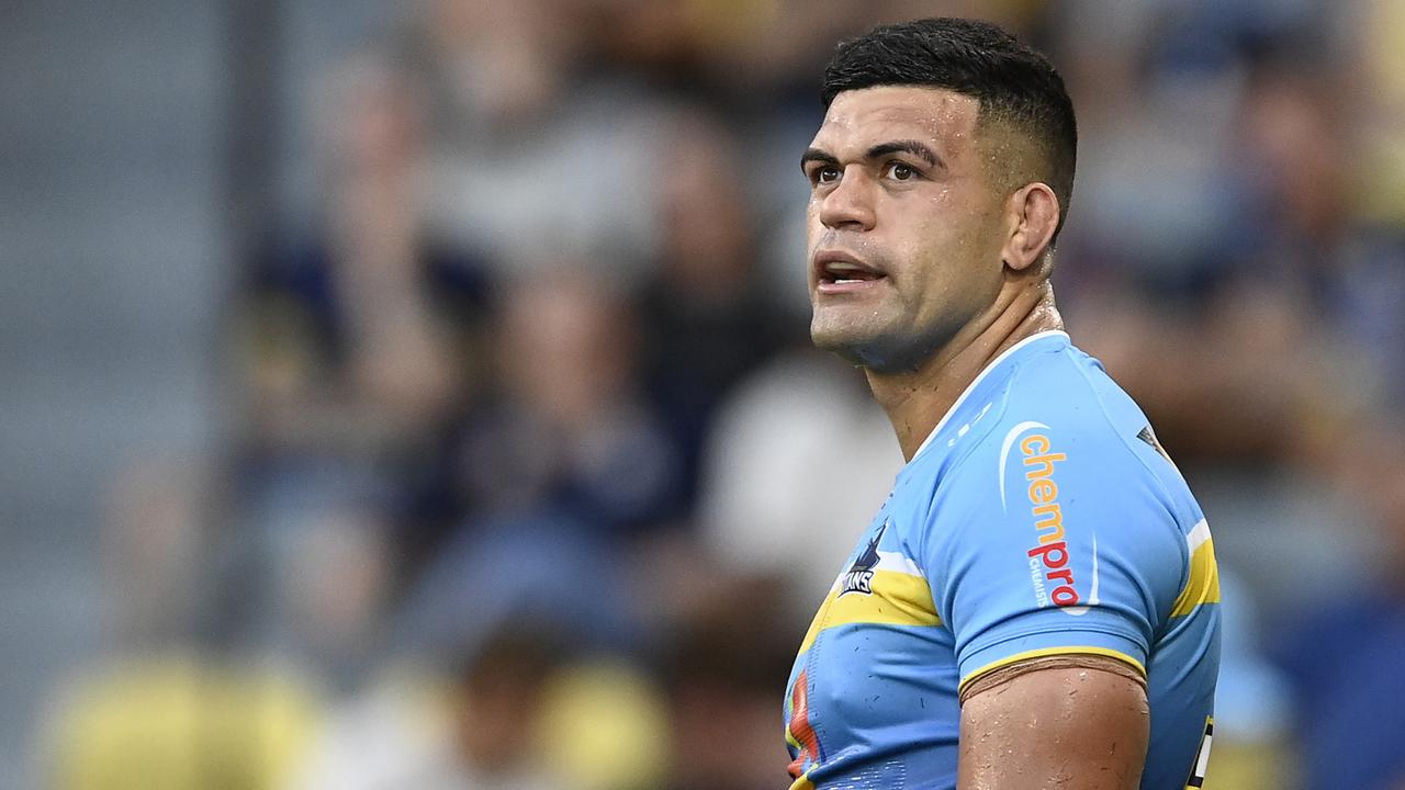 TOWNSVILLE, AUSTRALIA - APRIL 07: David Fifita of the Titans looks on during the round five NRL match between North Queensland Cowboys and Gold Coast Titans at Qld Country Bank Stadium, on April 07, 2024, in Townsville, Australia. (Photo by Ian Hitchcock/Getty Images)