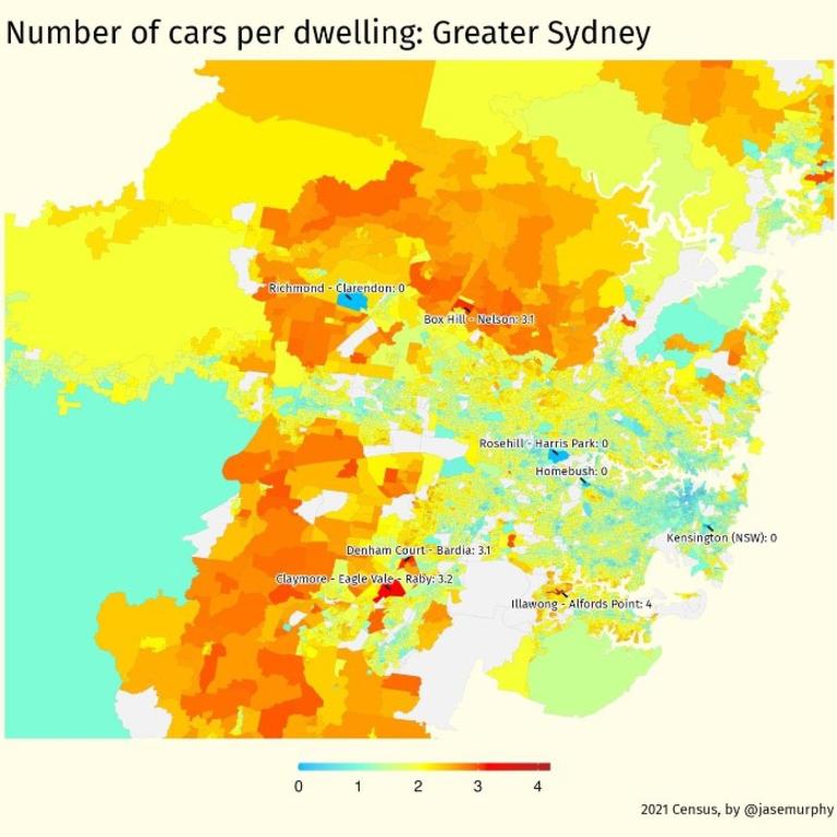 Greater Sydney cars per dwelling.