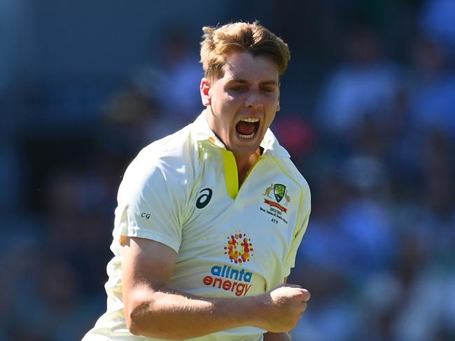 MELBOURNE, AUSTRALIA - DECEMBER 26: Cameron Green of Australia celebrates dismissing Marco Jansen of South Africa  during day one of the Second Test match in the series between Australia and South Africa at Melbourne Cricket Ground on December 26, 2022 in Melbourne, Australia. (Photo by Quinn Rooney/Getty Images)