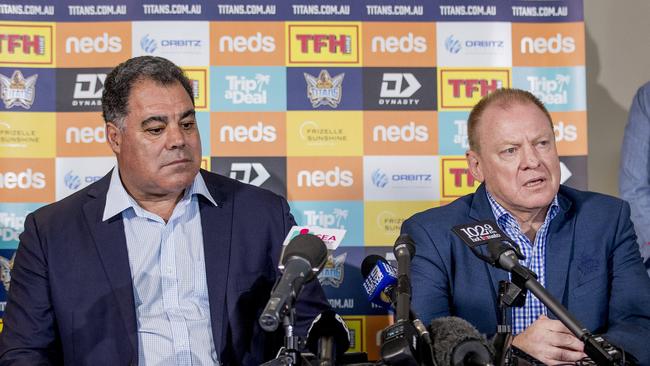 Mal Meninga with Dennis Watt. Picture: Jerad Williams