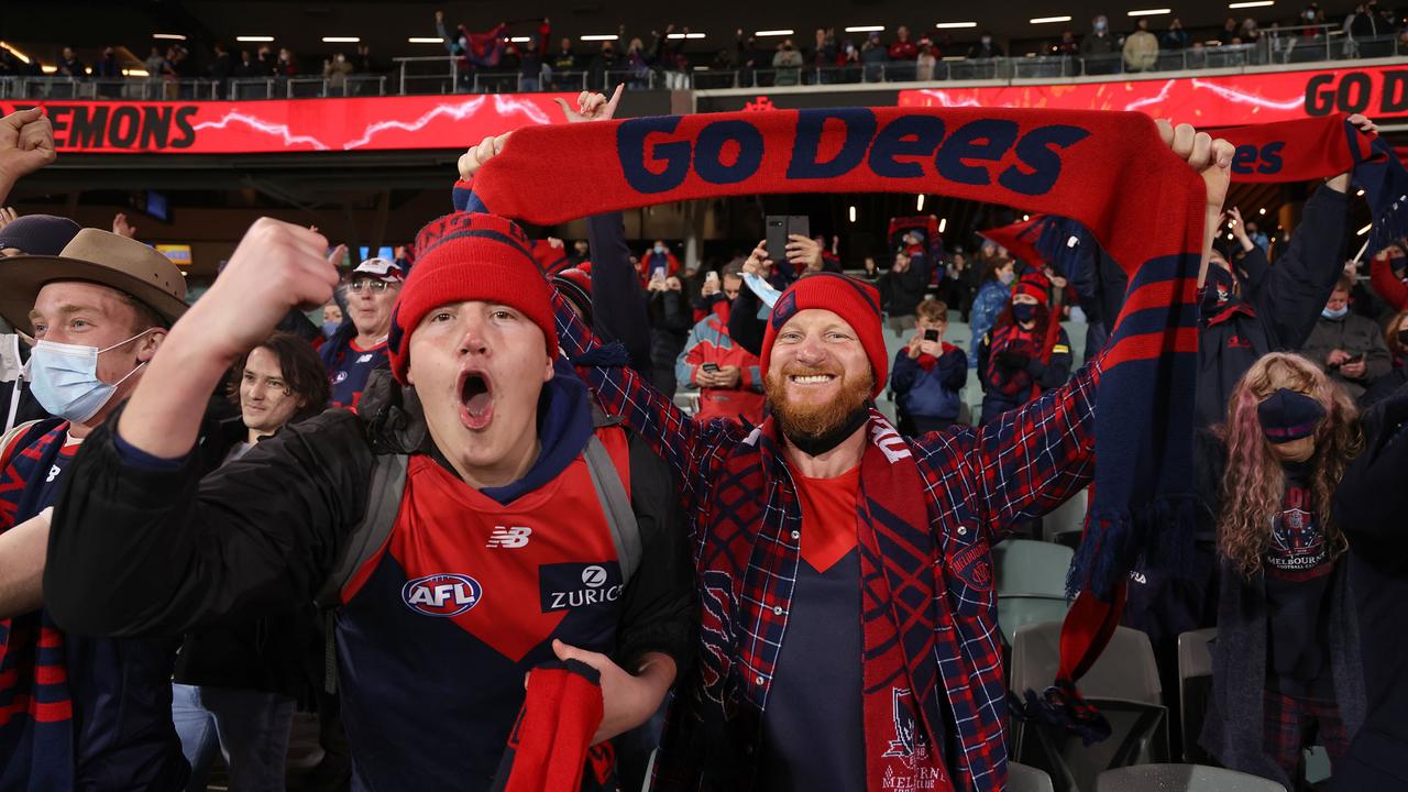 Demons fans who are allowed to attend could see something that hasn’t happened in more than 50 years. Picture: AFL Photos/Getty Images