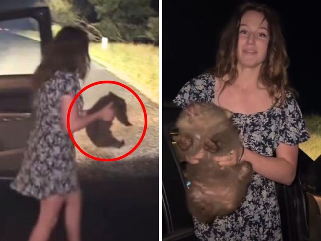 An American hunting influencer has sparked intense backlash online after posting footage of herself capturing a wild baby wombat on the side of the road, removing it from its distressed mother. Picture: Instagram/SamJones