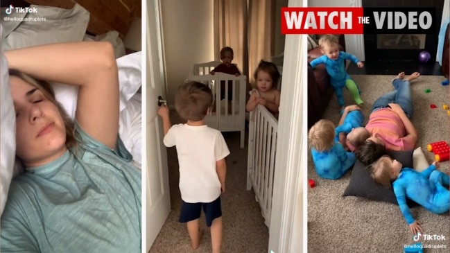 Mum shares day in the life with quadruplets and 5yo