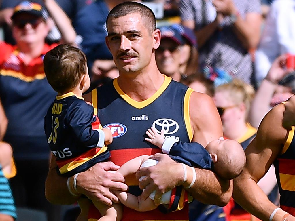 Taylor Walker with his kids Hugo and Louis. Picture: Getty Images