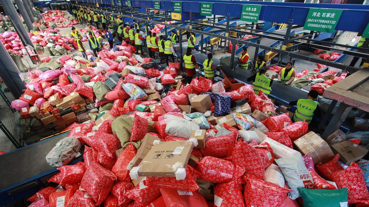 An Alibaba warehouse, the Chinese equivalent of Amazon. Picture: AFP