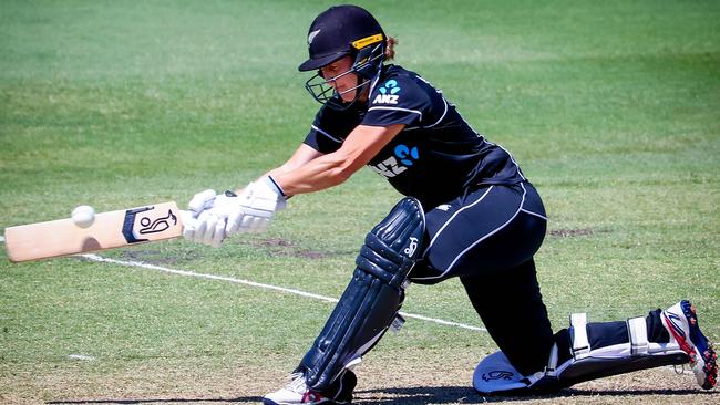 NZ superstar Sophie Devine gave the Aussie bowlers plenty of stick. Picture: AFP