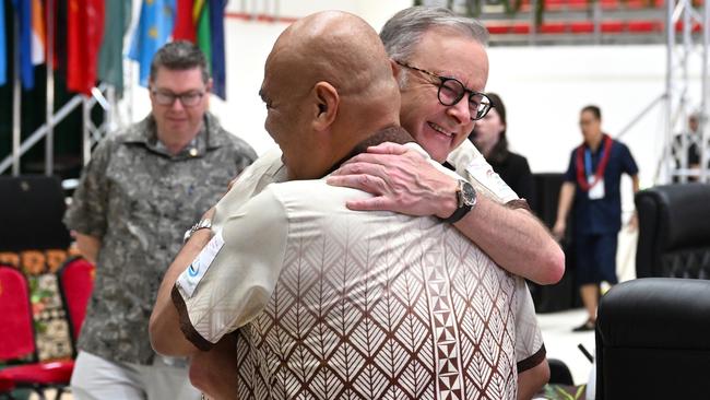 The PM with Tuvalu leader Feleti Teo. Picture: AAP