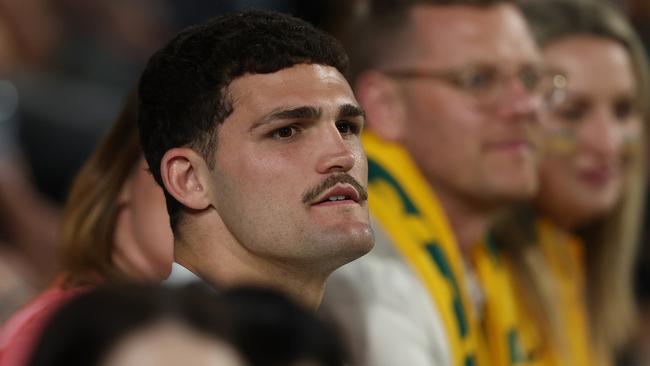 Nathan Cleary was in the stands for the Matildas’ game against Chinese Taipei. Picture: Paul Kane/Getty Images