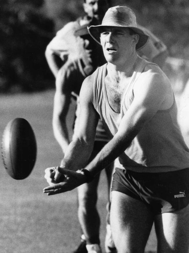 Andrew Jarman in the heat during the Crows’ first preseason at Max Basheer Reserve in 1991.