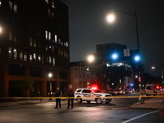 FBI agents cordon off the scene outside the Capital Jewish Museum following a shooting that left two people dead, in Washington, DC. Picture: AFP