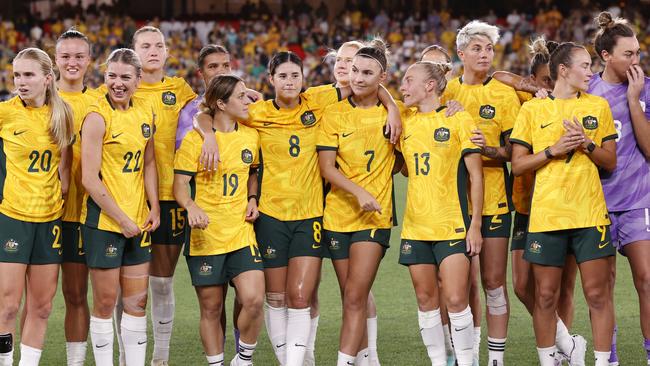 The Matildas celebrate after securing their qualification for the Paris 2024 Olympics – coach Tony Gustavsson reveals the secrets to their success. (Photo by Darrian Traynor/Getty Images)