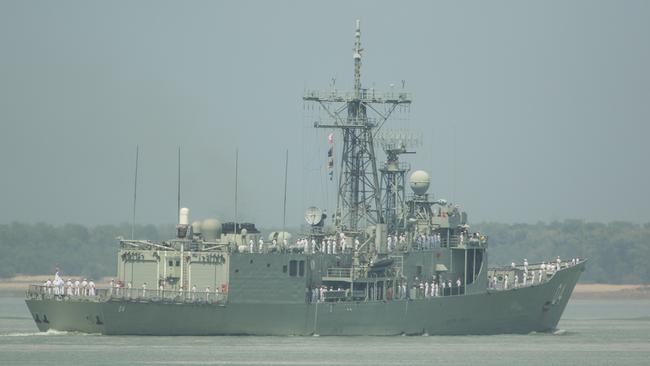 HMAS Darwin leaves her namesake port for the last time before being decommissioned. Pic Glenn Campbell