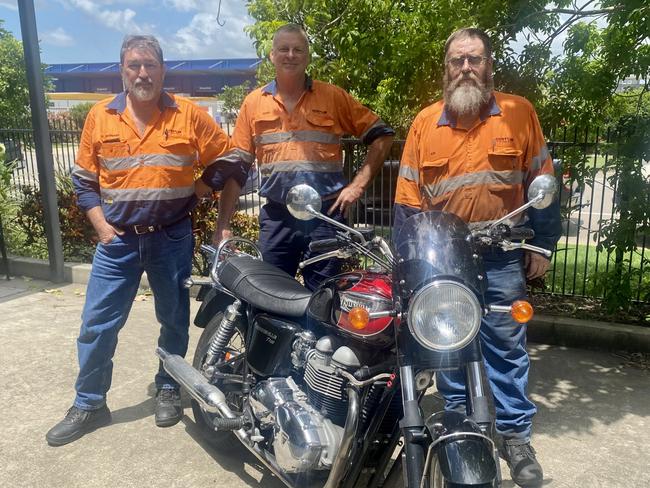 Bernard Cannon (left), Terry Vandenberg and Ash Collinge are members of the British Motorcycle Owners Association of Mackay. Picture: Matthew Forrest