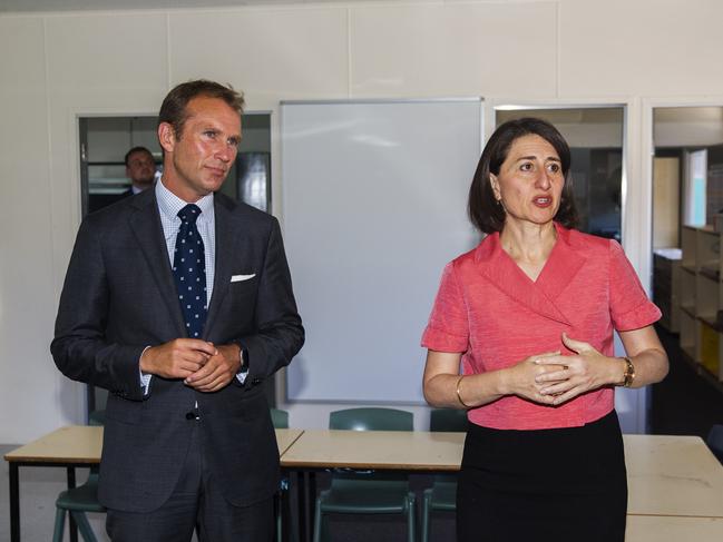 Premier Gladys Berejiklian and Education Minister Rob Stokes take a tour classrooms during an unveiling of a revolutionary new Ôpop up schoolÕ solution to house Ultimo Public School students while their former school site is redeveloped into a new cutting edge educational facility. Pic Jenny Evans