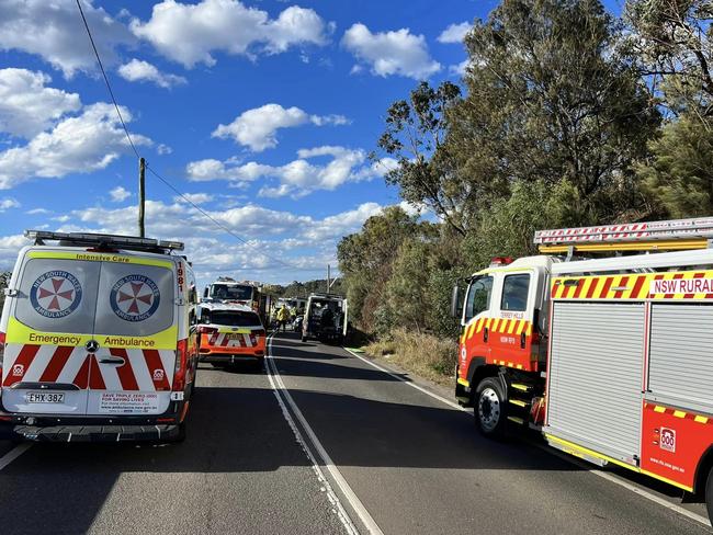 Mona Vale Rd was closed on both directions for several hours. Picture: Terrey Hills Rural Fire Service