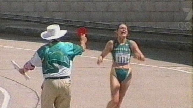 Jane Saville is disqualified as she enters the stadium at Sydney 2000.