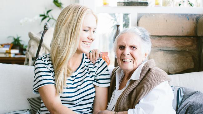 Margaret Fulton with granddaughter Kate Gibbs in 2014. Picture: News Corp