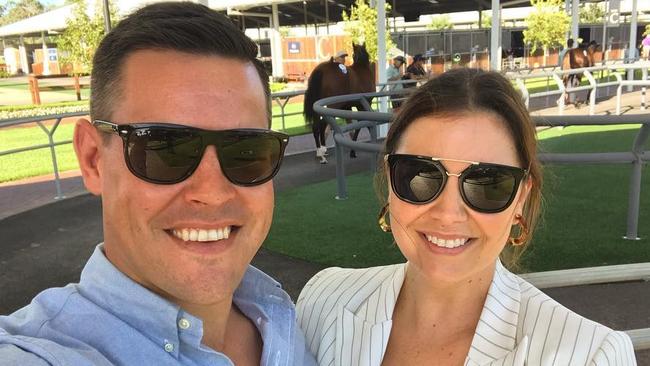 TV journalist Chris O'Keefe with wife and Fox Sports presenter Yvonne Sampson. O’Keefe will be 2GB’s new Drive host in 2023.