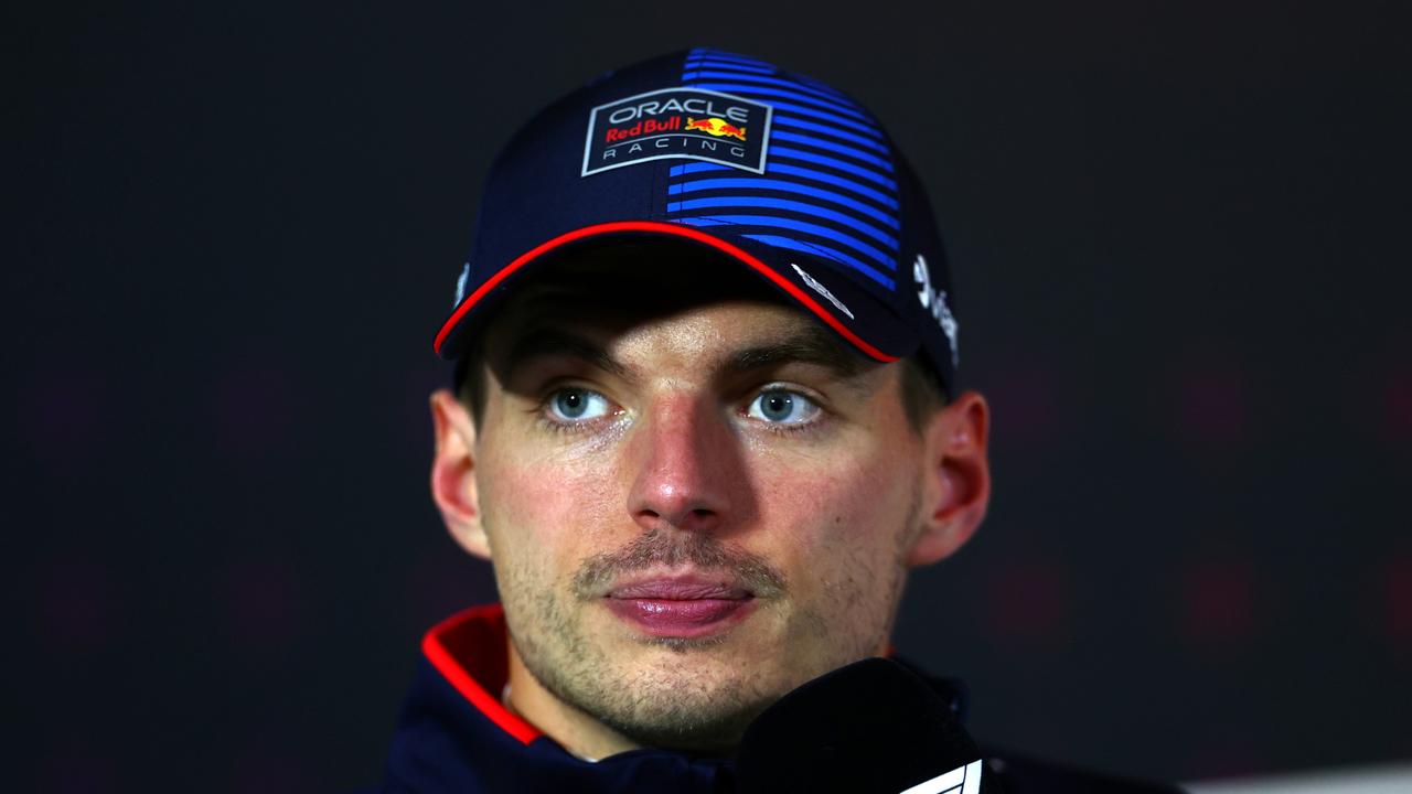 NORTHAMPTON, ENGLAND - JULY 07: Second placed Max Verstappen of the Netherlands and Oracle Red Bull Racing attends the press conference after the F1 Grand Prix of Great Britain at Silverstone Circuit on July 07, 2024 in Northampton, England. (Photo by Bryn Lennon/Getty Images)