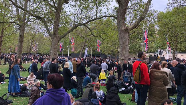 Crowds await at The Mall, London, before funeral proceedings get underway for Queen Elizabeth II. Picture: Supplied