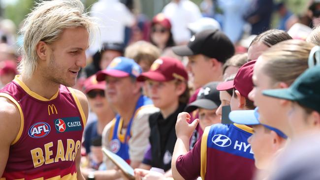 Kai Lohmann greets fans at Springfield. Picture: Lachie Millard