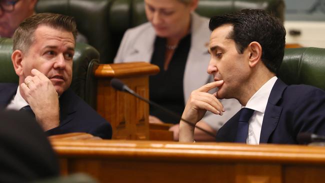 Premier David Crisafulli (right) with deputy Jarrod Bleijie