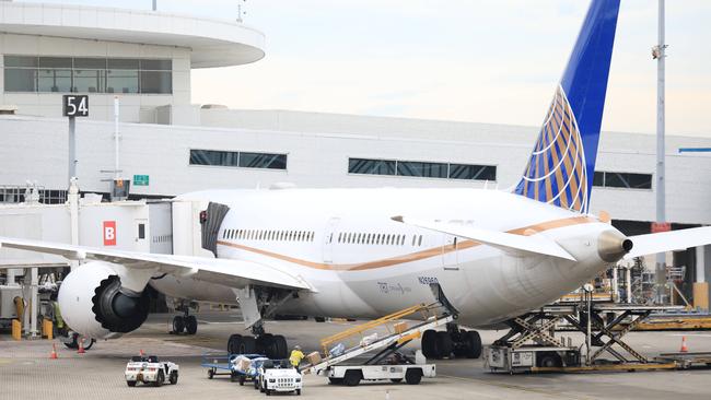 A United Airline plane on the tarmac at Sydney Airport on Tuesday. Picture: NCA NewsWire / Christian Gilles