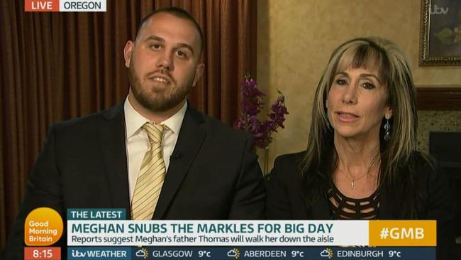 Tyler Dooley with mum, Tracy Dooley — speaking to Good Morning Britain about not being invited to the Royal wedding. Picture: ITV