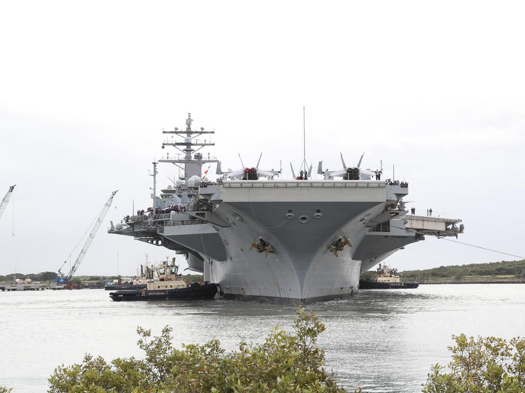 The USS Ronald Reagan arrives in Brisbane. Pic Peter Wallis