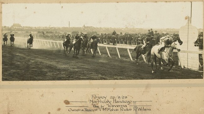 Ravenna wins the Northcote Handicap at the Fitzroy Racecourse in Northcote on September 25, 1929. Picture: State Library of Victoria